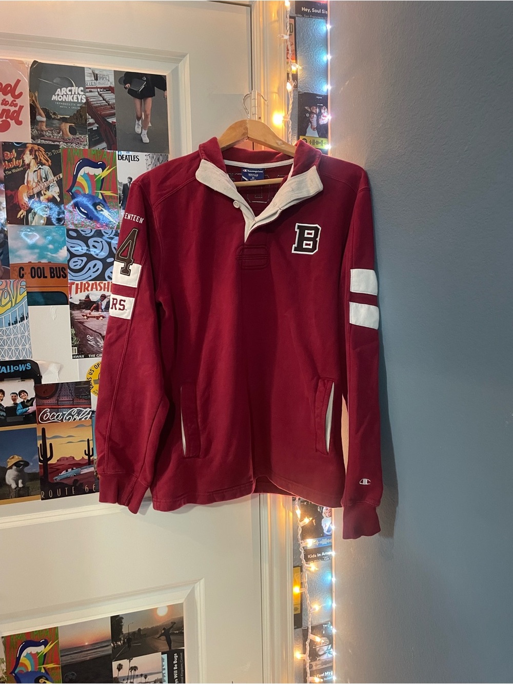 Champion Men's Burgundy Zip-Up Rugby Pullover with White Accents